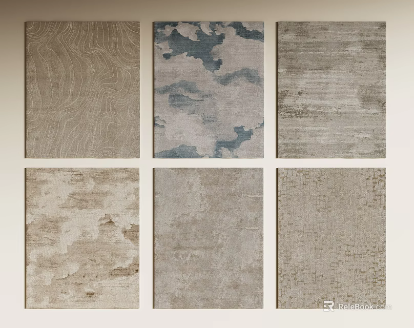 Square Rugs in Various Styles with Neutral Tones and Natural Textures for Home Decor 3d model 