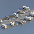 Various Recreational Vehicles Parked At Camping Site With Awnings And Pathways