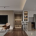 Modern Living Dining Room Design With Sofa Coffee Table Armchair Large Window Curtains Wooden Floor