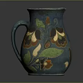 Elegant Blue Ceramic Pitcher With Floral Patterns On Wooden Cabinet Furniture