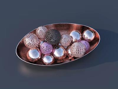 Copper Oval Tray with Metallic Mesh Silver Pink Decorative Ornament Set 3d model