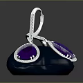 Elegant Purple Gemstone Earrings With Silver Frame And Velvet Base