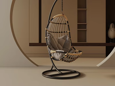 Stylish Hanging Leisure Chair With Rattan Design Metal Frame And Comfortable Soft Cushions 3d model
