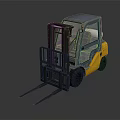 Yellow And Blue Industrial Forklift With Cab And Front Forks Design