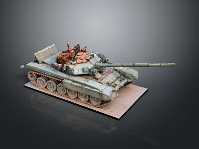 Detailed Military Tank Model With Soldiers Tracks And Long Cannon On Display Base 3d model