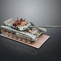 Detailed Military Tank Model With Soldiers Tracks And Long Cannon On Display Base