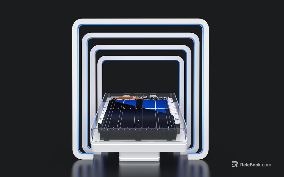 Display Island With Illuminated Frame Modern Transparent Structure And Blue Elements 3d model