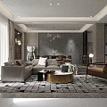 Modern Luxury Living and Dining Room Interior With Sofa Dining Table And Chandelier