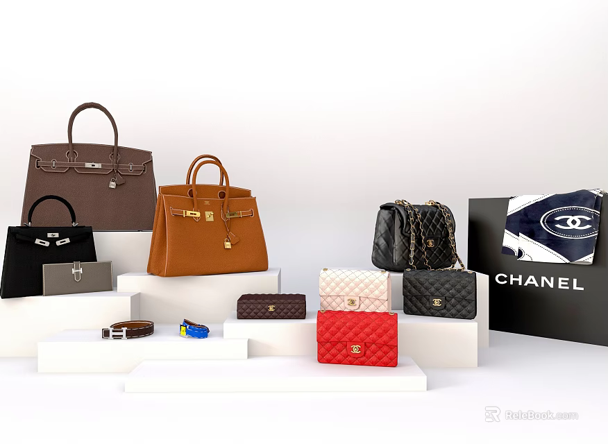 Chanel Luxury Handbags Collection With Leather Tote Chain Bags And Multiple Colors 3d model 