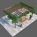 Greenery Covered Wooden Pergola On Paved Ground With Swing And People Relaxing