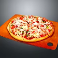 Freshly Baked Pizza with Tomato Ham Bell Peppers and Cheese on Orange Board