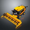 Yellow Agricultural Combine Harvester With Large Reaping Header And Black Cab