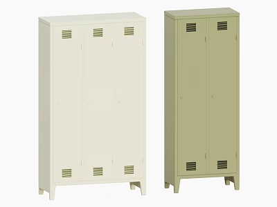 Tall Standing Lockers in White and Light Green with Double Doors and Ventilation Slots 3d model
