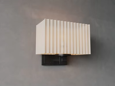 Modern White Pleated Wall Lamp with Black Base Mounted on Gray Wall 3d model