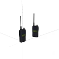 Two Handheld Black Walkie Talkies With Antennas And Green Displays