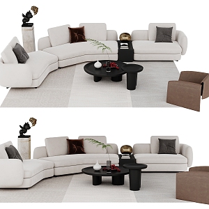 Corner Sofa Combination Coffee Table Single Sofa 3d model