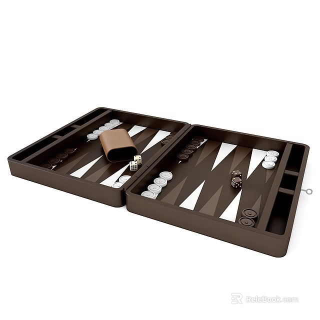 Classic Backgammon Board Game Set With Dice Playing Pieces And Storage Case 3d model 