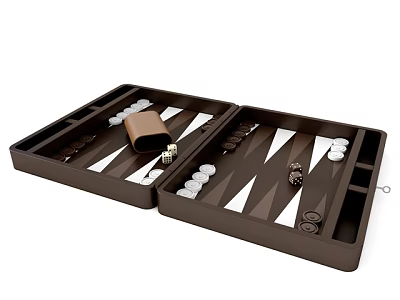 Classic Backgammon Board Game Set With Dice Playing Pieces And Storage Case 3d model