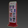 Red Base Display Stand With Multiple Insurance Brochures And Pacific Insurance Logo 3d model