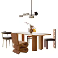 Quiet Ancient Style Dining Table and Chair Combination Ornaments Combination Art Chandelier 3d model