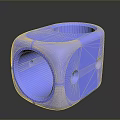 Shiny Blue Geometric Cube Object Featuring Large Central Hole And Small Side Openings