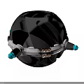 Black Mechanical Sphere With Geometric Texture Silver Ring Blue Cylindrical Parts And Metal Fasteners