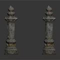 Ancient Architectural Stone Pillars Featuring Intricate Carvings Decorative Tops And Ornate Bases