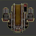 Yellow And Brown Mechanical Robot With Warning Stripes Red Top And Leg Design