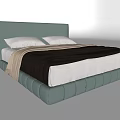 Comfortable Double Bed With Light Blue Headboard Upholstered Base And Dark Bedding 3d model