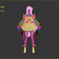 3D Female Character Model With Pink Hair And White Dress Standing Pose