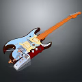 3D Electric Guitar Model Featuring Blue Red Body Orange Neck And Gold Pickups Design