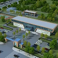 Modern Industrial Factory Building With Surrounding Greenery Parking Lot And Trees