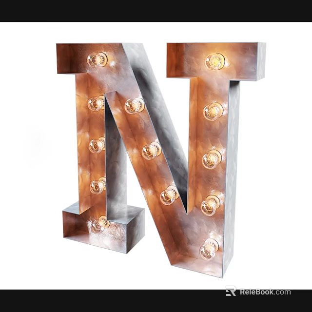 Special Shaped Wall Lamp Letter N Design Metal Frame With Illuminated Bulbs For Indoor Decorative Lighting 3d model 