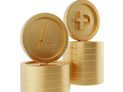 Golden Coin Decorative Ornament Set With Stacked Design And Symbol Elements 3d model