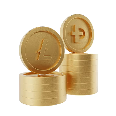 Golden Coin Decorative Ornament Set With Stacked Design And Symbol Elements 3d model