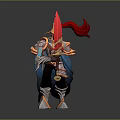Heroic Warrior Character In Ornate Armor With Red Cape And Magical Creature Elements 3d model
