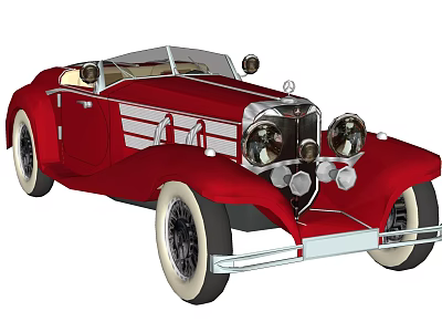 Red Vintage Convertible Car With Classic Open Top And Old Fashioned Design 3d model