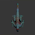 Vibrant 3D Fantasy Creature Character With Long Neck Multiple Limbs Blue Green Red Textures