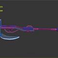 Blue Mechanical Tool With Sickle Shaped Blade And Long Metallic Rod