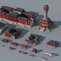 Ancient Chinese Architecture Complex With Traditional Red Buildings Tower And Courtyard Layout