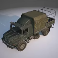 Green Military Truck With Camouflage Cargo Cover And Off Road Tires