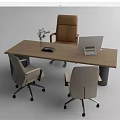 Wooden Office Desk With Computer Monitor Office Chairs And Potted Plant