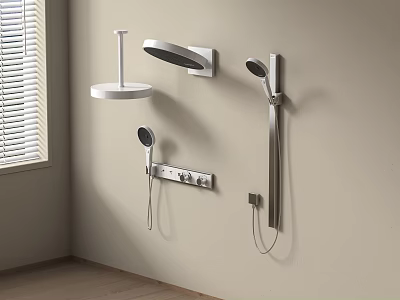 Modern Bathroom Wall Mounted Shower System With Overhead Handheld Heads And Control Panel 3d model