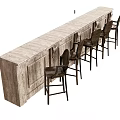 Rustic Wooden Bar Counter With Textured Top Cabinets And High Chairs