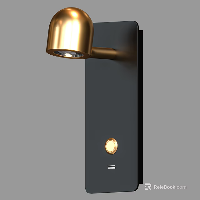 Modern Golden Wall Sconce With Black Base And Round Switch Design 3d model