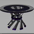 Modern Glass Top Table With Purple And Silver Geometric Base Design 3d model