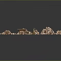 Various Wooden Logs And Stone Blocks Stacked With Crafting Tools And Materials