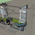 Modern Commercial Complex With High Rise Buildings Motel Shops And Billboards