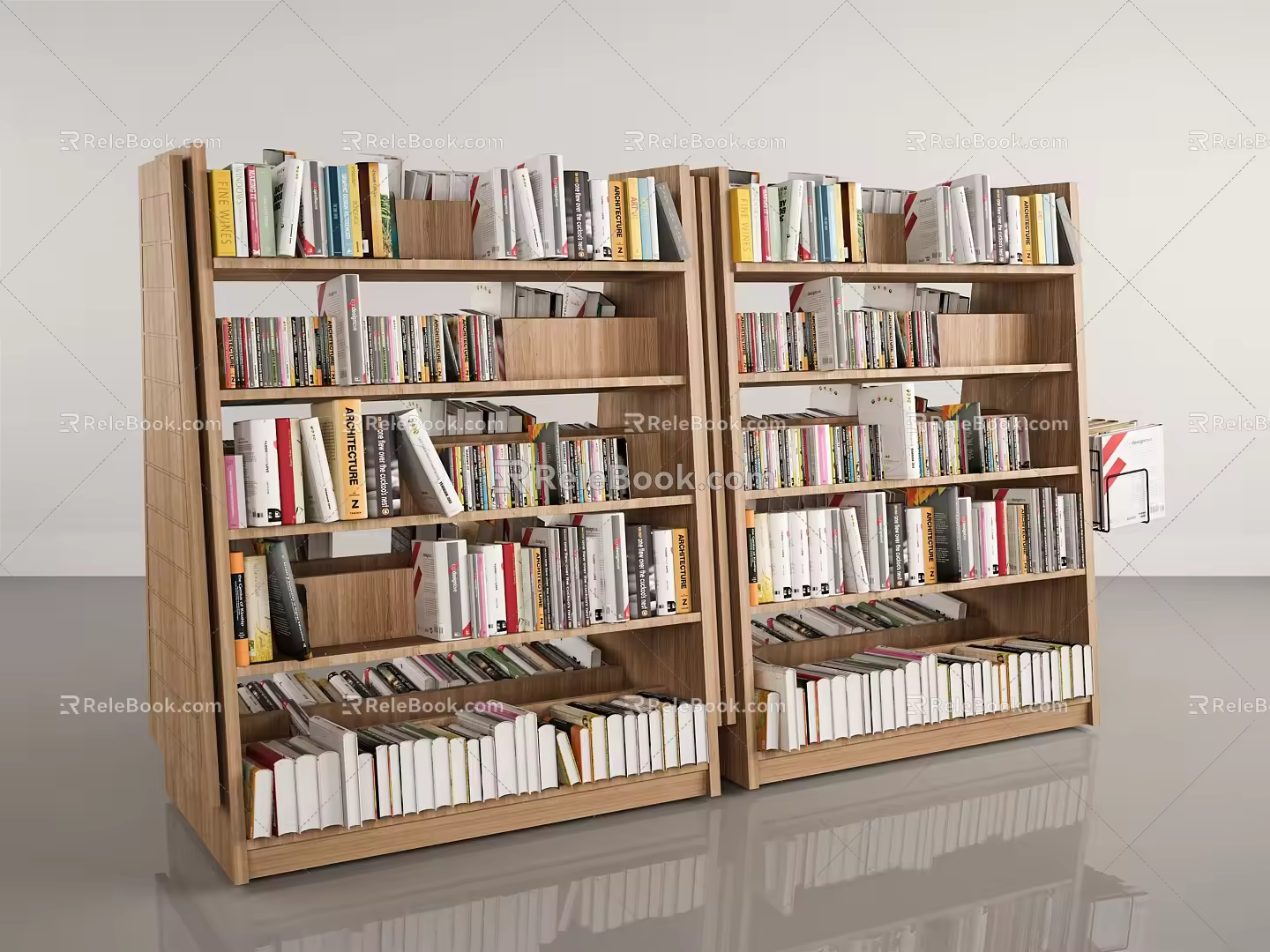Modern Bookshelf Library Bookcase Books 3d model
