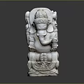 White Stone Ganesha Statue With Intricate Carvings Decorative Headdress And Base